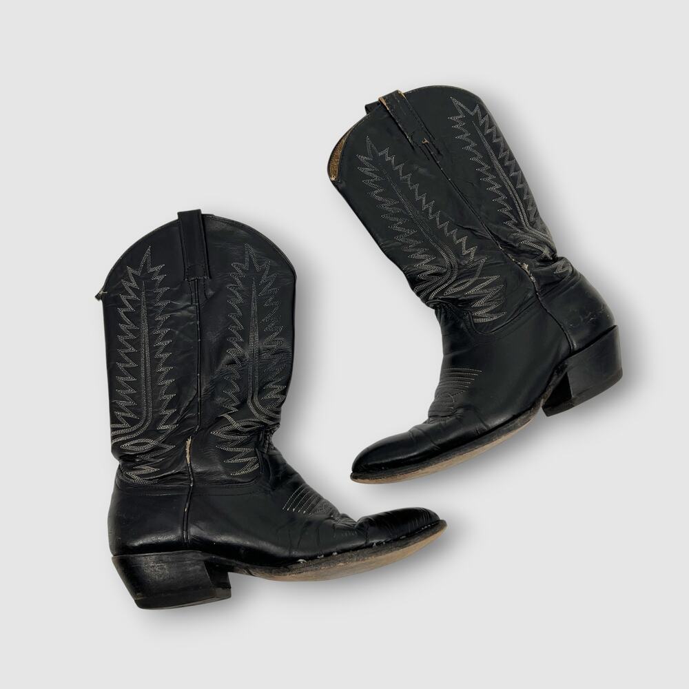 Vintage Cowtown Black Leather Western Cowboy Boots Men’s 9D Handmade USA